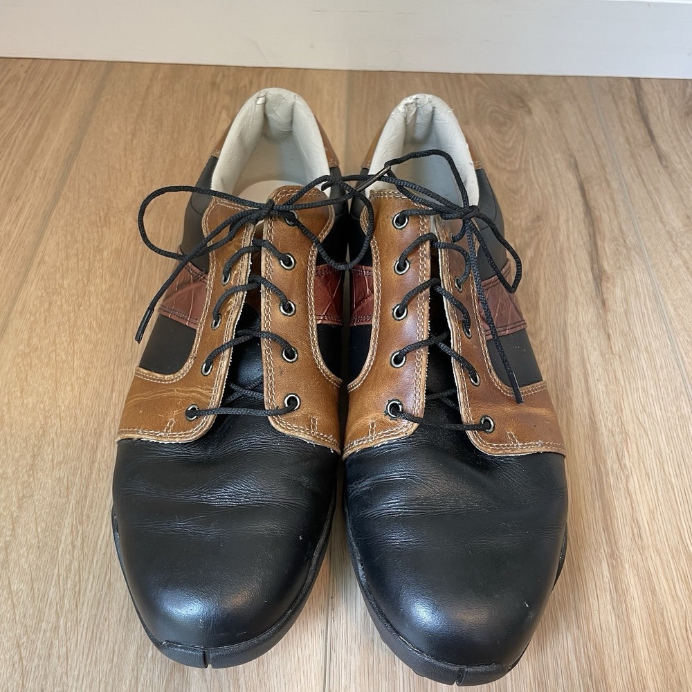 FootJoy Men's Leather Golf Shoes Size 9 Black Brown Oxford Spikeless Classic
